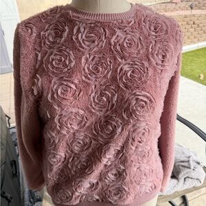 Elegant Rose Patterned Pink Sweater